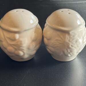 Vintage White Salt And Pepper Shakers With Fruit Vines